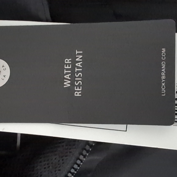 New Lucky Brand Long Black Rain Coat Windbreaker Jacket Packable Small - Picture 10 of 12